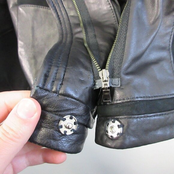 Tahari Leather Wrap Jacket Women M Black Moto Asymmetrical Biker Grunge 844 - Picture 11 of 16